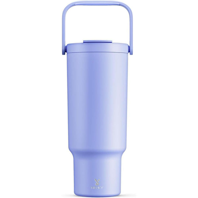 Meoky 40 oz Tumbler with Handle and Straw, Insulated Water Bottle, Stainless Steel Travel Mug, Keeps Cold for 34 Hours, 100% Leak Proof, Fits in Car Cup Holder (Lilac)