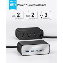 Load image into Gallery viewer, Anker Nano Charging Station(100W Max), 7-in-1 USB C Power Strip for iPhone 16/15/14 and MacBook Air/Pro, 5ft Thin Cord,3AC, 2USB A,2USB C,Power Delivery Desktop Accessory for Home&amp;Office(Black)
