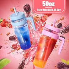 Load image into Gallery viewer, Hydraful 50 oz Tritan Plastic Tumbler with Lid and Straw and Handle - 100% Leak-Proof - Perfect for Iced Coffee, Smoothies, and Juice - Wide Mouth Reusable Water Bottle with Time Marker
