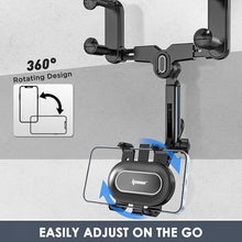 Load image into Gallery viewer, IPOW Large Rearview Mirror Phone Holder for Car 360°Rotatable and Retractable, 2024 Upgraded Four Corners Fixed Anti-Shake Multifunctional Design for All Phones and All Car Rearview Mirror with Button

