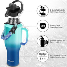 Load image into Gallery viewer, Water Bottle 40oz, Insulated Water Bottle with Handle &amp; Straw Lids, Stainless Steel Water Bottle Fits in Any Car Cup Holder, Travel Cup Double Wall BPA-Free Leak-proof to Keep Cold &amp;Hot
