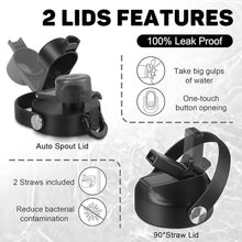 Load image into Gallery viewer, Water Bottle 40oz, Insulated Water Bottle with Handle &amp; Straw Lids, Stainless Steel Water Bottle Fits in Any Car Cup Holder, Travel Cup Double Wall BPA-Free Leak-proof to Keep Cold &amp;Hot
