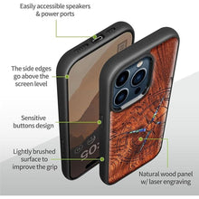 Load image into Gallery viewer, Carveit Designer Wooden Protective Case for iPhone 15 Pro Max Magnetic Case Cover [Wood Engraving &amp; Shell Inlay] Compatible with 15 Pro Max MagSafe Case (Incomplete Compass-Red Wood)
