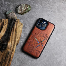 Load image into Gallery viewer, Carveit Designer Wooden Protective Case for iPhone 15 Pro Max Magnetic Case Cover [Wood Engraving &amp; Shell Inlay] Compatible with 15 Pro Max MagSafe Case (Incomplete Compass-Red Wood)
