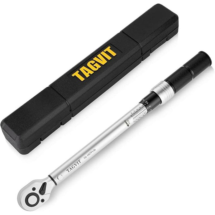 1/2 Inch Drive Click Torque Wrench, 15-167 Ft-Lb/20.4-216.2 Nm Professional Dual Direction Adjustable Torque Wrench for Motorcycle Car Repair