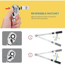 Load image into Gallery viewer, 1/2 Inch Drive Click Torque Wrench, 15-167 Ft-Lb/20.4-216.2 Nm Professional Dual Direction Adjustable Torque Wrench for Motorcycle Car Repair

