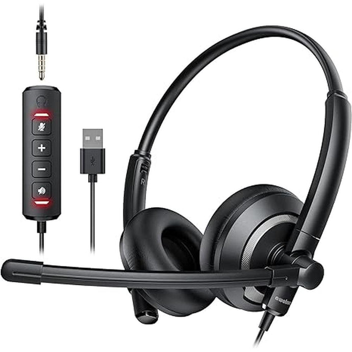 Computer USB Headset with Microphone for PC - Headphones with Noise Cancelling Microphone On Ear Wired Headset Mic Mute for WFH Call Center Office Online Class Skype Zoom