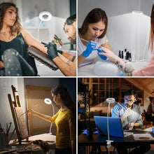 Load image into Gallery viewer, iZELL Book Light, Clip on Reading Light with Flexible Gooseneck, Dimmable LED Lamparas Clamp on Workbench Desk for Studying Painting Crafting Drawing Makeup Nail Tech Puzzle Task - 27.6‘’ White
