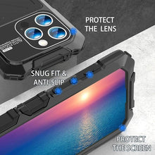Load image into Gallery viewer, FW Compatible with iPhone 15 Pro Case Metal Silicone Armor 360 Full Body Heavy Duty Tough Rugged Military Grade case with Metal Stand Screen Protector Dustproof Shockproof Outdoor Case (Black)
