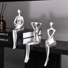 Load image into Gallery viewer, Quoowiit Thinker Statue - Office &amp; Home Decor, Silver Art Sculpture - 3 Piece Set
