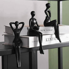Load image into Gallery viewer, Quoowiit Black Thinker Statue Book Shelf Decor, Minimalist Modern Home Collectable Figurines for Office, Desk, Coffee Table - 3 Piece Set
