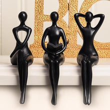 Load image into Gallery viewer, Quoowiit Black Thinker Statue Book Shelf Decor, Minimalist Modern Home Collectable Figurines for Office, Desk, Coffee Table - 3 Piece Set

