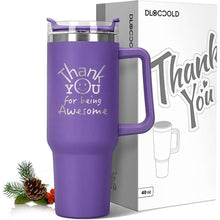 Load image into Gallery viewer, DLOCCOLD Thank You Gifts, Christmas for Coworkers, Employee Appreciation Gifts, Inspirational Birthday, Friends, Teacher, You Are Awesome, 40oz Tumbler with Handle, Purple
