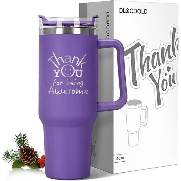 DLOCCOLD Thank You Gifts, Christmas for Coworkers, Employee Appreciation Gifts, Inspirational Birthday, Friends, Teacher, You Are Awesome, 40oz Tumbler with Handle, Purple