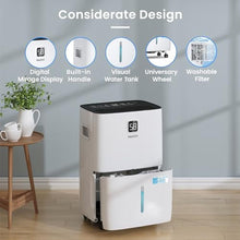Load image into Gallery viewer, Yaufey 120 Pints Energy Star Dehumidifier for Home, Basement and Large Room up to 6000 Sq. Ft., with Drain Hose, Timer, Intelligent Humidity Control and Large Water Tank
