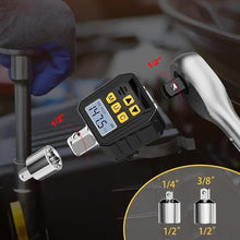 Load image into Gallery viewer, 1/2” Drive Digital Torque Adapter, 7.38-147.5 Ft-lb/10-200 Nm Digital Torque Wrench Converter with 3/8&quot; and 1/4&quot; Adapters for Bicycle Motorcycle Car Repair
