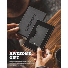 Load image into Gallery viewer, DUGRAFT Minimalist Card Wallet For Men - Slim RFID Blocking Front Pocket Credit Card Holder &amp; Money Clip - Mens Metal Wallet for 15+ Cards
