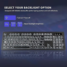 Load image into Gallery viewer, Wireless Keyboard and Mouse - Large Print Wireless Keyboard, KOPJIPPOM 2.4G Full Size Keyboard and Mouse Set with Big Letters and Backlight Key for Seniors, Compatible for Windows, Laptop, PC, Black
