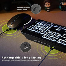 Load image into Gallery viewer, Wireless Keyboard and Mouse - Large Print Wireless Keyboard, KOPJIPPOM 2.4G Full Size Keyboard and Mouse Set with Big Letters and Backlight Key for Seniors, Compatible for Windows, Laptop, PC, Black
