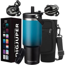 Load image into Gallery viewer, 30oz Stainless-steel Tumblers with Lid and straw - Top Handle, Silicone Boot &amp; Bottle Strap Sleeve, 30 oz Insulated Water Bottles that Fits in Cup Holder, Travel Coffee Tumbler Keep Cold 24h/Hot 12h
