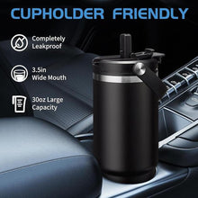 Load image into Gallery viewer, 30oz Insulated-Tumblers Travel Coffee Mug - w/Straw &amp; Flip Lid, Silicone Boot, Strap Carrier Bag, Cold 24H &amp; Hot 12H, Stainless-Steel Coffee Tumbler Insulated Water Bottle Fits in Car Cup Holder
