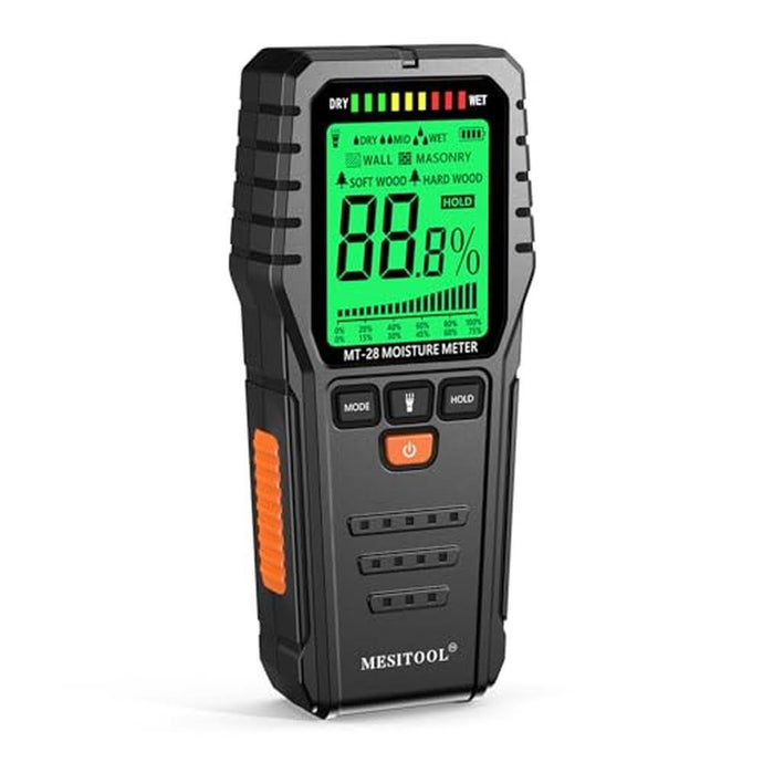 Pinless Moisture Meter MESITOOL Digital Moisture Meters for Wood Lumber Moisture Detector for Firewood Concrete Come with 9v Battery and Carry Bag (MT28)