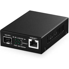 Load image into Gallery viewer, Binardat 10G Fiber Media Coverter, 2 Port 10 Gigabit Ethernet Switch, 1 x 10G RJ45 Port, 1 x 10G SFP Port, Mini Metal Case Fanless, Unmanaged Plug and Play
