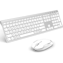 Load image into Gallery viewer, Bluetooth Keyboard Mouse, Multi-Device Wireless Keyboard and Mouse Combo, Dual-Mode(Bluetooth + Bluetooth + USB), Ultra Slim, Rechargeable, for Windows/Mac OS (White and Silver)
