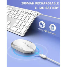 Load image into Gallery viewer, Bluetooth Keyboard Mouse, Multi-Device Wireless Keyboard and Mouse Combo, Dual-Mode(Bluetooth + Bluetooth + USB), Ultra Slim, Rechargeable, for Windows/Mac OS (White and Silver)
