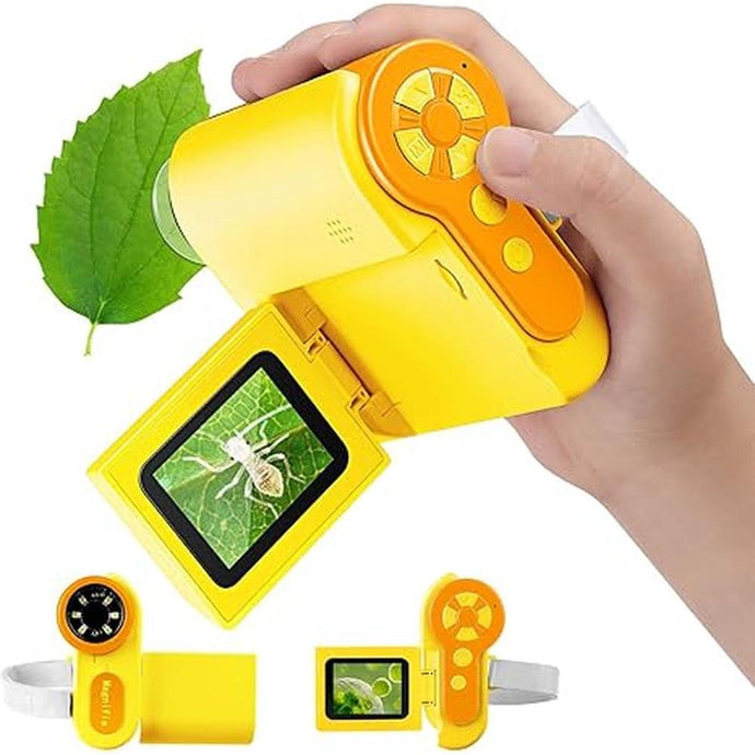 Microscope for Kids, 1000X Handheld Kids Microscope with 6 Adjustable LED Lights, Easter Gifts for Kids Ages 8-12, 32G SD Card Included-Yellow