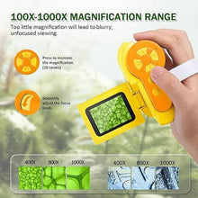Load image into Gallery viewer, Microscope for Kids, 1000X Handheld Kids Microscope with 6 Adjustable LED Lights, Easter Gifts for Kids Ages 8-12, 32G SD Card Included-Yellow
