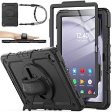 Load image into Gallery viewer, SEYMAC stock Case for Samsung Galaxy Tab A9+ Plus 11'', Full-Body Drop Protection Case with Screen Protector Pencil Holder [360° Rotating Hand Strap] &amp;Stand, Black
