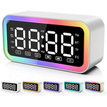 Load image into Gallery viewer, Big Digital Dual Alarm Clock with Snooze, Bluetooth Speaker with HIFI Stereo, 3-level Dimmable, Colorful LED Lights, Voice-activated, Rechargeable Battery, 12/24H, Compact Clock for Bedrooms (White)
