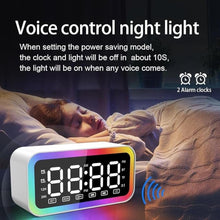 Load image into Gallery viewer, Big Digital Dual Alarm Clock with Snooze, Bluetooth Speaker with HIFI Stereo, 3-level Dimmable, Colorful LED Lights, Voice-activated, Rechargeable Battery, 12/24H, Compact Clock for Bedrooms (White)
