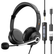 Load image into Gallery viewer, USB Headset with Microphone for PC, Computer Headset with Noise Cancelling Microphone for Laptop,3.5MM Jack USB Wired Headset with Mute in-line Control for Office Online Class Skype Zoom Meetings
