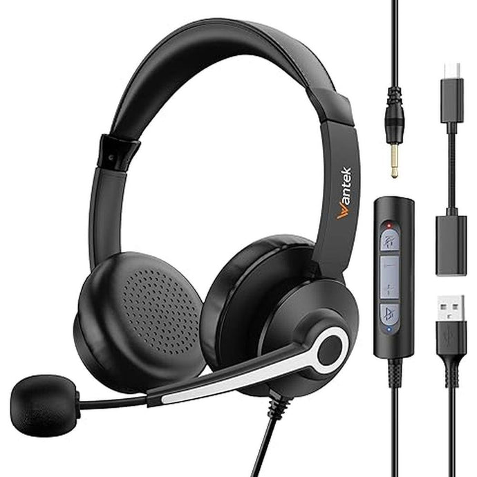 USB Headset with Microphone for PC, Computer Headset with Noise Cancelling Microphone for Laptop,3.5MM Jack USB Wired Headset with Mute in-line Control for Office Online Class Skype Zoom Meetings