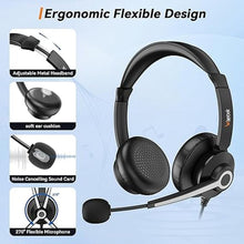 Load image into Gallery viewer, USB Headset with Microphone for PC, Computer Headset with Noise Cancelling Microphone for Laptop,3.5MM Jack USB Wired Headset with Mute in-line Control for Office Online Class Skype Zoom Meetings
