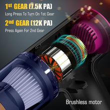Load image into Gallery viewer, Handheld Car Vacuum Portable Cordless - Mini, Portable | Dual Suction (7500pa &amp; 12000pa) | 4-in-1 Vacuum Cleaner, Blower, Inflator, Deflator &amp; Air Duster for Car, Home, Kitchen, Pet Hair, Office Use
