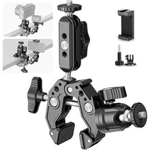 Load image into Gallery viewer, NEEWER Super Clamp with 3" Dual Ballhead Magic Arm, Ball Head Adapter, Cold Shoe, Phone Holder, Action Camera Clamp Mount for Flat/Round Surface Compatible with GoPro DJI iPhone 15 Pro Max, ST85

