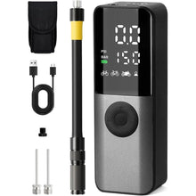 Load image into Gallery viewer, Bike Electric Air Pump: 150Psi Portable Bicycle Tire Pump with Digital Pressure Gauge for Road Bike, Mountain Bike, E-Bike, Motorcycle with Presta, Schrader, Dunlop Valve Accessories
