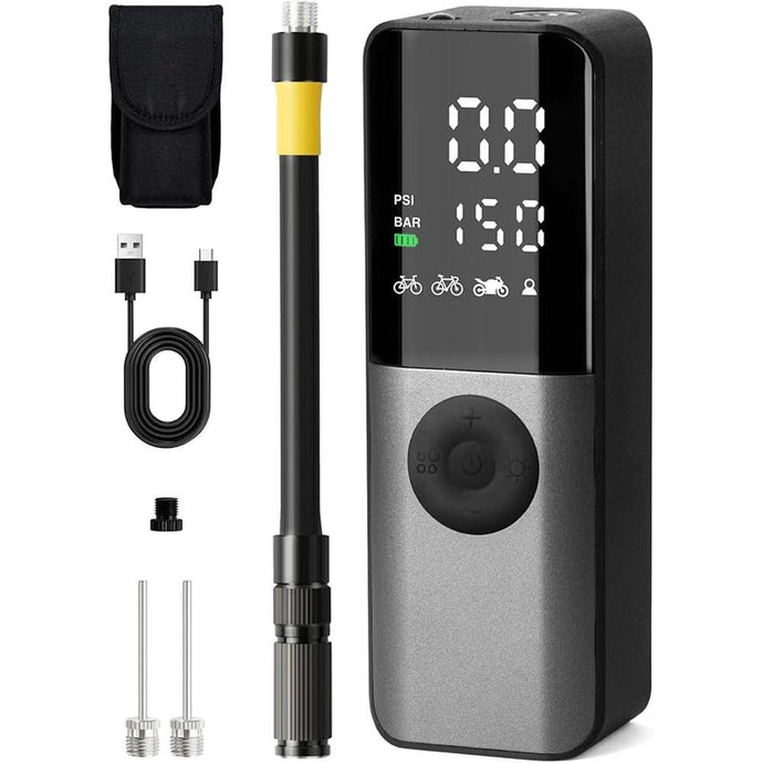 Bike Electric Air Pump: 150Psi Portable Bicycle Tire Pump with Digital Pressure Gauge for Road Bike, Mountain Bike, E-Bike, Motorcycle with Presta, Schrader, Dunlop Valve Accessories