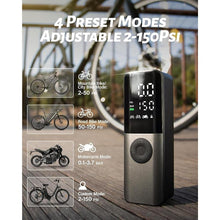 Load image into Gallery viewer, Bike Electric Air Pump: 150Psi Portable Bicycle Tire Pump with Digital Pressure Gauge for Road Bike, Mountain Bike, E-Bike, Motorcycle with Presta, Schrader, Dunlop Valve Accessories
