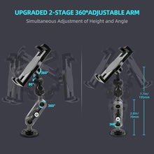 Load image into Gallery viewer, Aluminum Heavy Duty Drill Base Tablet Holder Car Mount Dashboard, 360° Adjustable 2-Stage Stand for 4.7-12.9" iPad Pro/Air/Mini/Samsung Galaxy Tab, for Car Truck Wall Desk Commercial Vehicle

