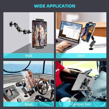 Load image into Gallery viewer, Aluminum Heavy Duty Drill Base Tablet Holder Car Mount Dashboard, 360° Adjustable 2-Stage Stand for 4.7-12.9" iPad Pro/Air/Mini/Samsung Galaxy Tab, for Car Truck Wall Desk Commercial Vehicle
