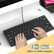 Load image into Gallery viewer, Ultra-Slim 78keys USB-C Mini Wired Keyboard with Media Hotkeys for Apple Mac Pro, MacBook 56Pro/ iMac, Air, Mac Mini, Laptop Computers, Windows Desktop PC 11/10/8/7, With USB-C to A OTG Adapter, Black
