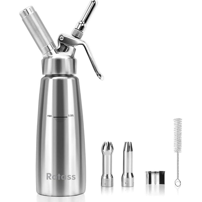 304 Stainless Steel Whipped Cream Dispenser 500ml with 3 Nozzles, Cream Sprayer For Desserts, Cream Whipper, Espumas Siphon, Cream Siphon, Espuma Bottle, Whipped Cream Maker For Christmas Gifts
