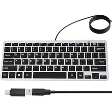 Load image into Gallery viewer, Ultra-Slim 78keys USB Mini Wired Keyboard with Media Hotkeys for Apple Mac Pro, MacBook 56Pro/ iMac, Air, Mac Mini, Laptop Computers, Windows PC 11/10/8/7, with USB-A to C OTG Adapter, Silver Black
