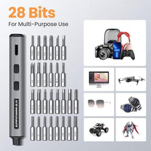 Load image into Gallery viewer, AM ARROWMAX Mini Electric Screwdriver, Precision Screwdriver Set w/ 28 Magnetic Bits, Red Dot, IF Winning Design, Rechargeable Cordless Screwdriver for Phone, Laptop, Watch, RC(SES MINI) Grey
