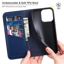 Load image into Gallery viewer, VISOUL Case for iPhone 15 Pro Max Wallet Case, Carbon Fiber Leather Flip Folio Cover with Card Holder Kickstand Designed for iPhone 15 Pro Max 6.7&quot;(Black+Blue)
