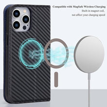 Load image into Gallery viewer, VISOUL Case for iPhone 15 Pro Max Wallet Case, Carbon Fiber Leather Flip Folio Cover with Card Holder Kickstand Designed for iPhone 15 Pro Max 6.7&quot;(Black+Blue)
